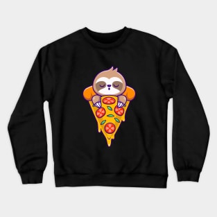 Cute Sloth Sleeping On Pizza Cartoon Crewneck Sweatshirt